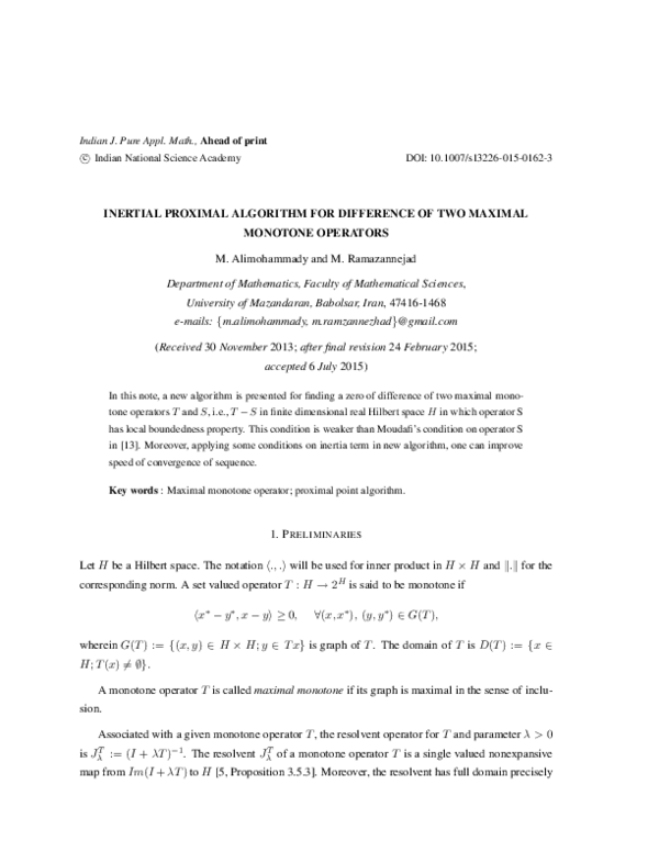 (PDF) Inertial proximal algorithm for difference of two maximal ...
