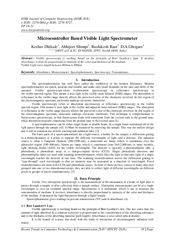 (PDF) Microcontroller Based Visible Light Spectrometer