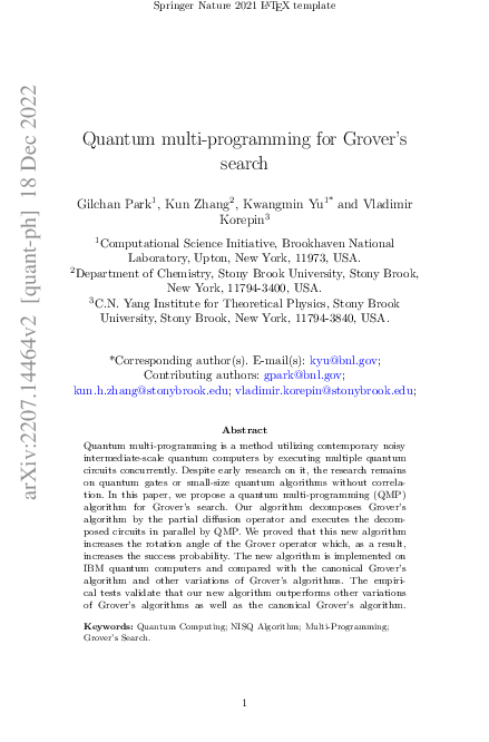 (PDF) Quantum multi-programming for Grover’s search