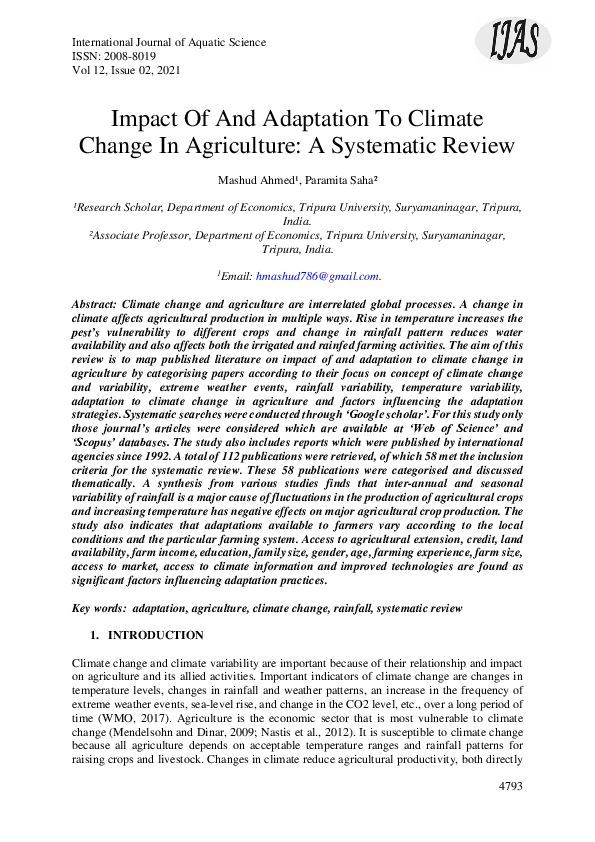 (PDF) Impact Of And Adaptation To Climate Change In Agriculture: A ...