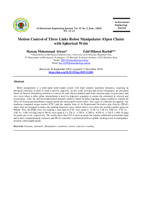 (PDF) Motion Control of Three Links Robot Manipulator (Open Chain) with ...