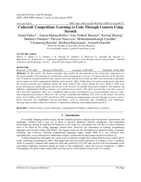 (PDF) Codecraft Competition: Learning to Code Through Contests Using ...