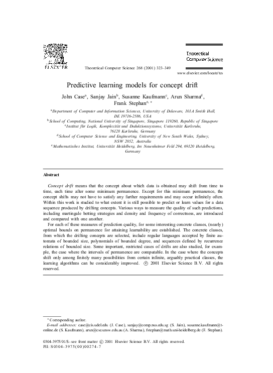 (PDF) Predictive learning models for concept drift