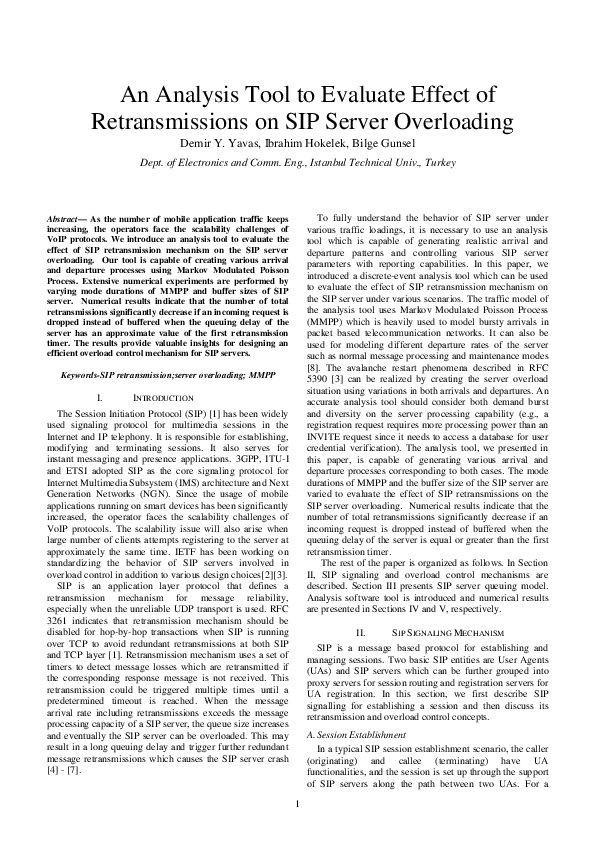 (PDF) An Analysis Tool to Evaluate Effect of Retransmissions on SIP ...