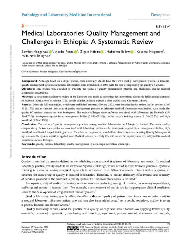 (PDF) Medical Laboratories Quality Management and Challenges in