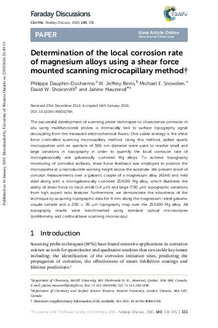 (PDF) Determination of the local corrosion rate of magnesium alloys ...
