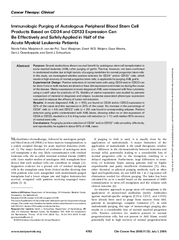 (PDF) Immunologic Purging of Autologous Peripheral Blood Stem Cell ...