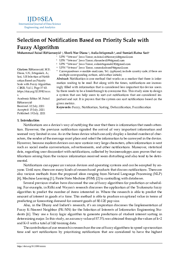 (PDF) Selection of Notification Based on Priority Scale with Fuzzy ...