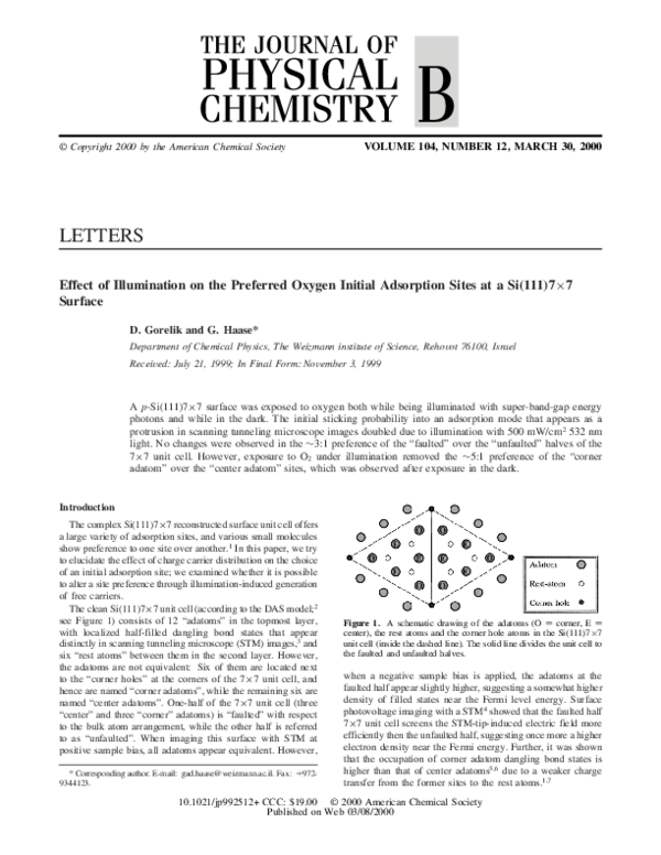 (PDF) Effect of Illumination on the Preferred Oxygen Initial Adsorption ...