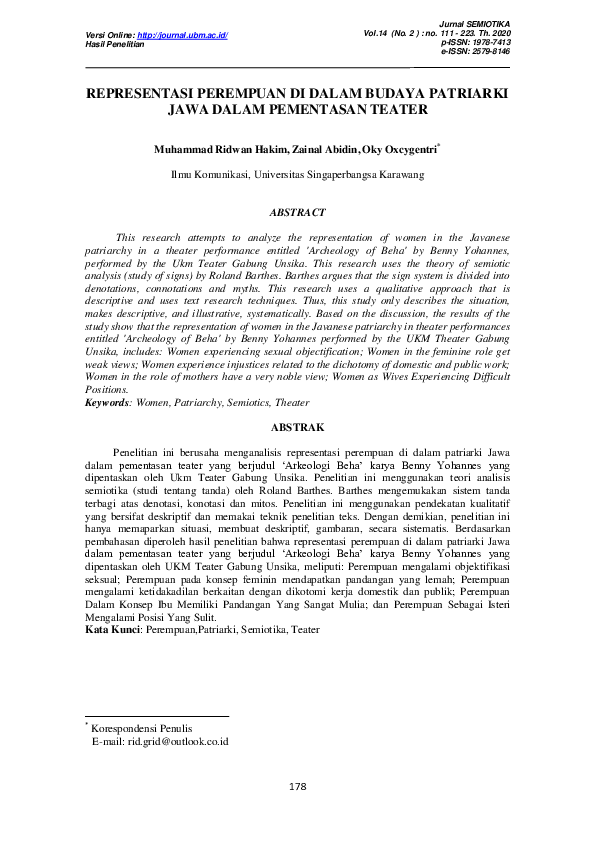 (PDF) Representation of Women in Javanese Patriarchal Culture in the ...