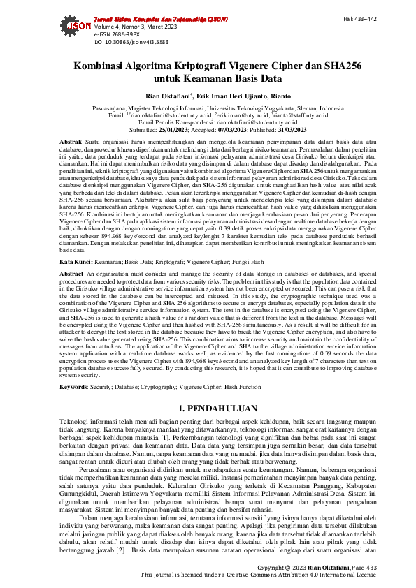 (PDF) Kombinasi Algoritma Kriptografi Vigenere Cipher dan SHA256 untuk ...