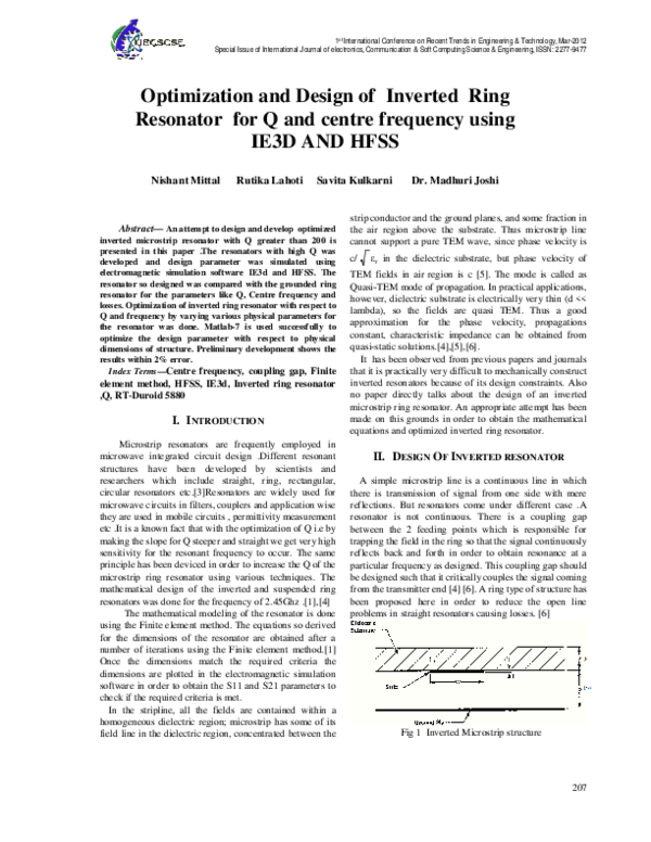 (PDF) Optimization and Design of Inverted Ring Resonator for Q and ...