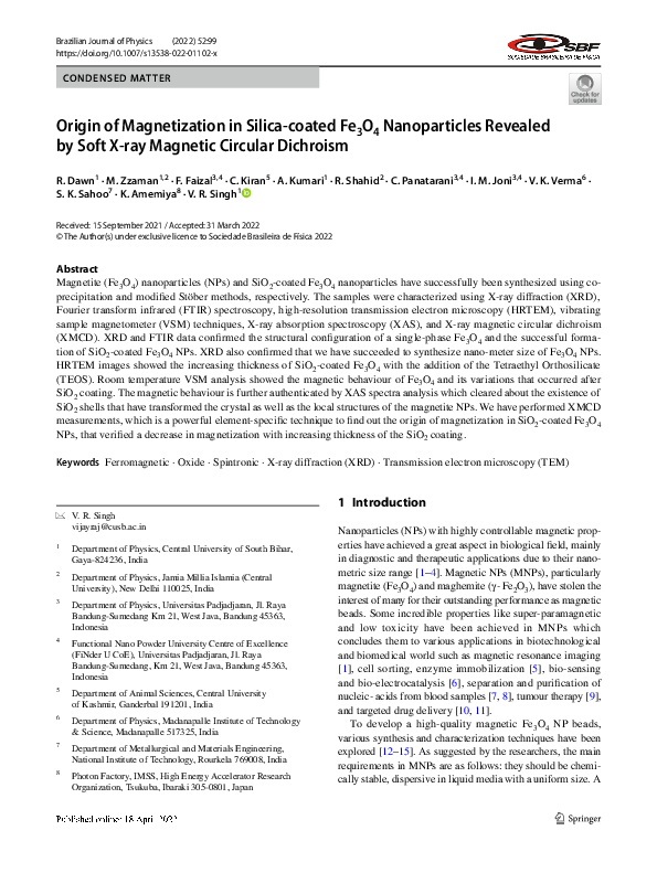 (PDF) Origin of Magnetization in Silica-coated Fe3O4 Nanoparticles ...