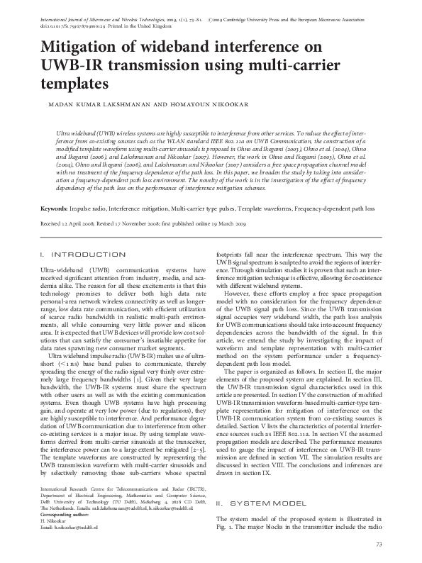 (PDF) Mitigation of wideband interference on UWB-IR transmission using ...