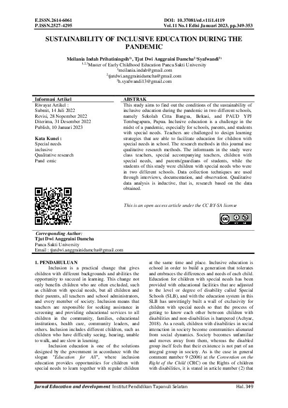 (PDF) Sustainability of Inclusive Education During the Pandemic