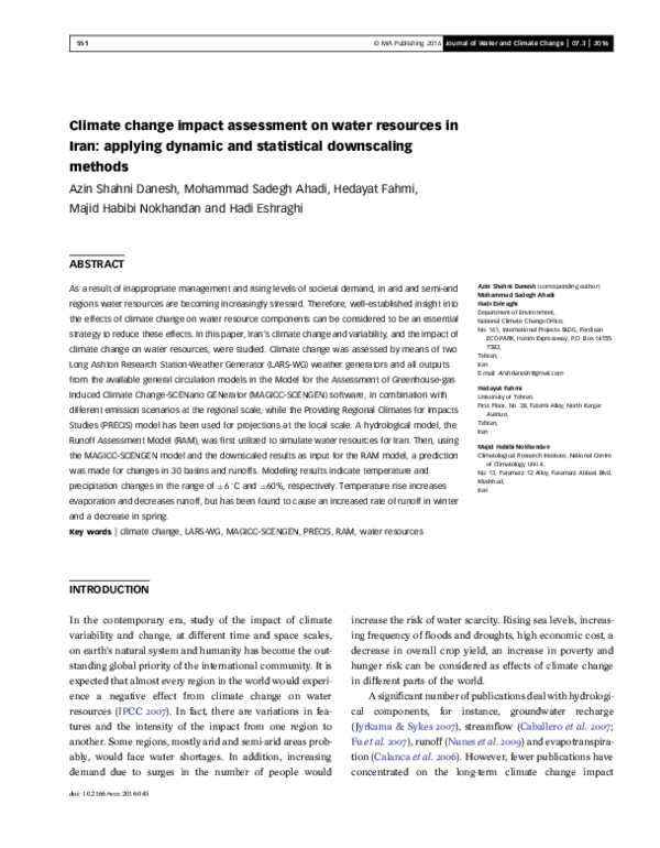 (PDF) Climate Change Impact Assessment on Water Resources and ...