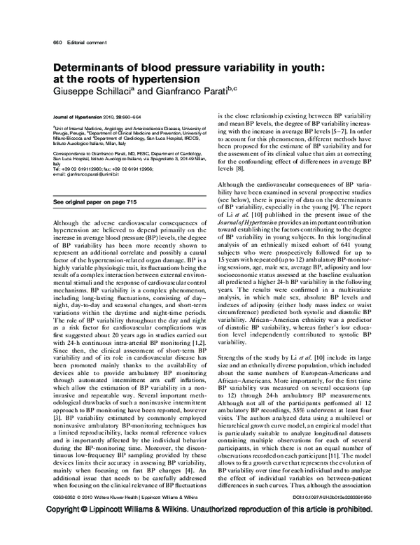 (PDF) Determinants of blood pressure variability in youth: at the roots ...
