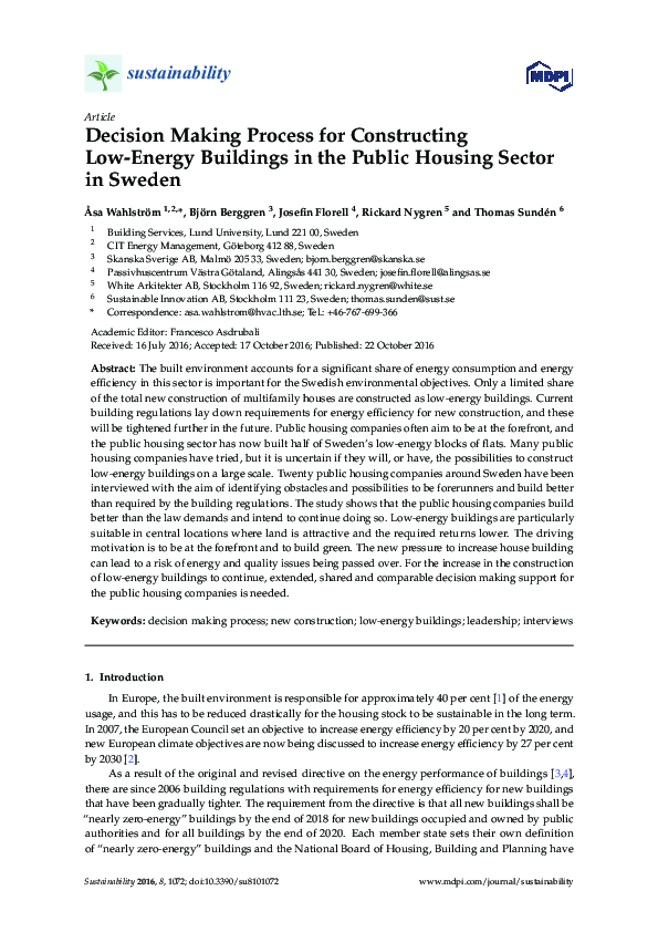 (PDF) Decision Making Process for Constructing Low-Energy Buildings in ...