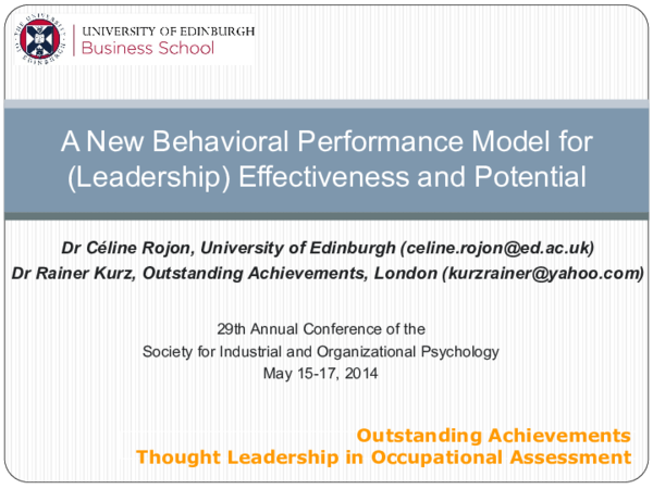 (PDF) A New Behavioral Performance Model for (Leadership) Effectiveness ...