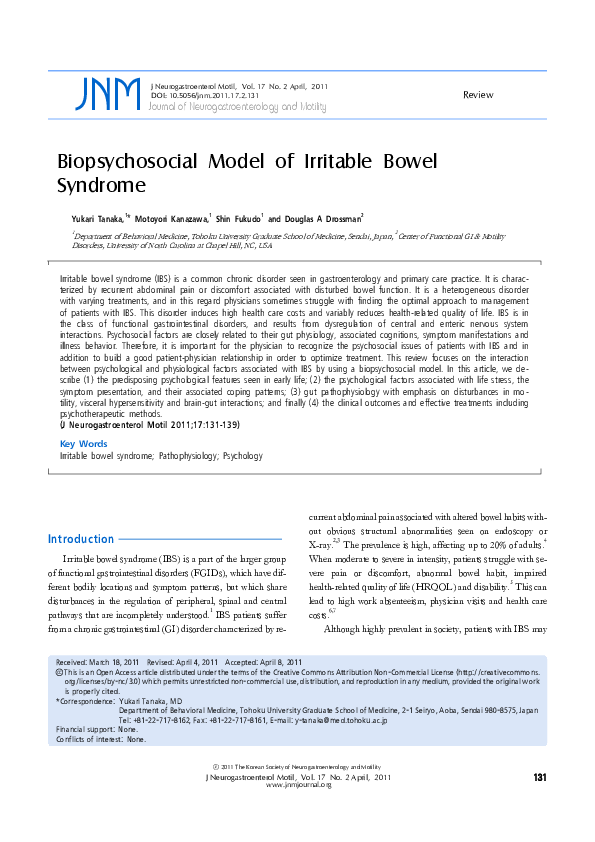 (PDF) Biopsychosocial model of irritable bowel syndrome
