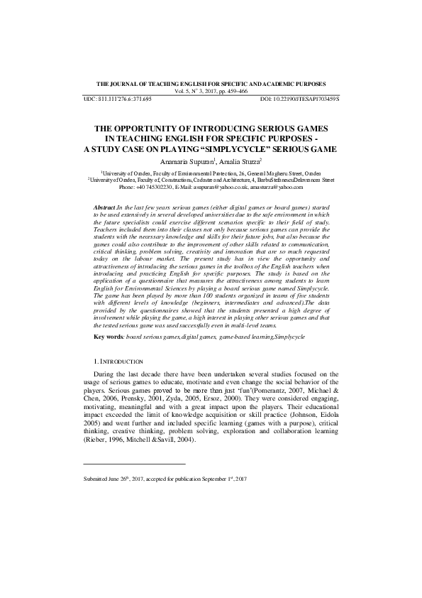 (PDF) The Opportunity of Introducing Serious Games in Teaching English ...