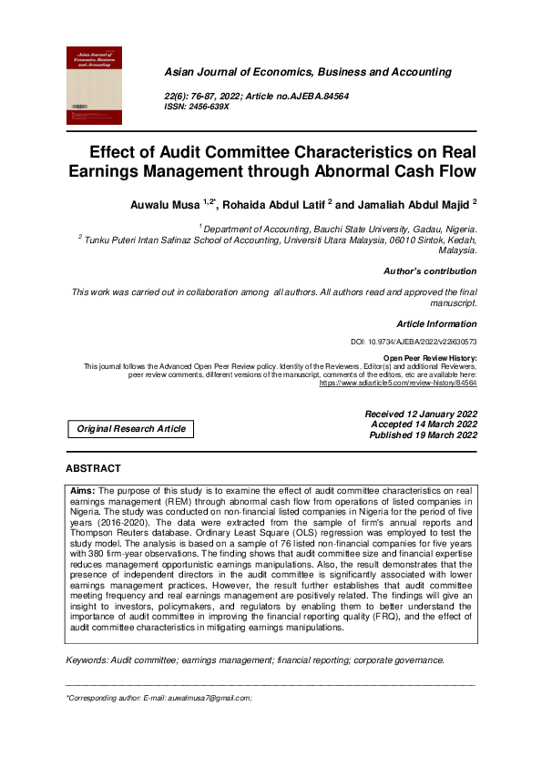 (PDF) Effect of Audit Committee Characteristics on Real Earnings ...