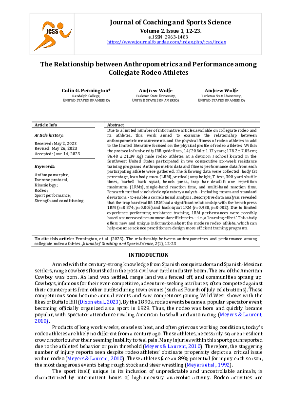 (PDF) The Relationship between Anthropometrics and Performance among ...