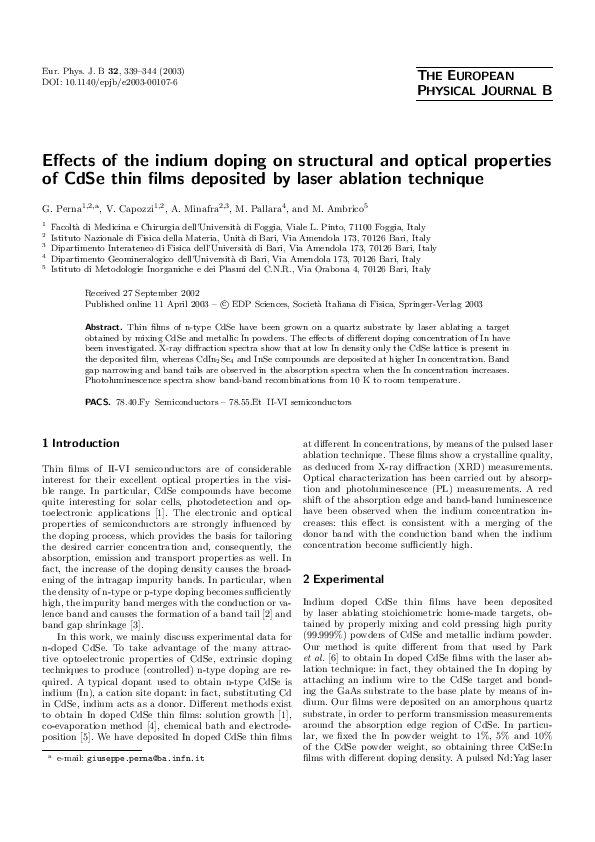 (PDF) Effects of the indium doping on structural and optical properties ...