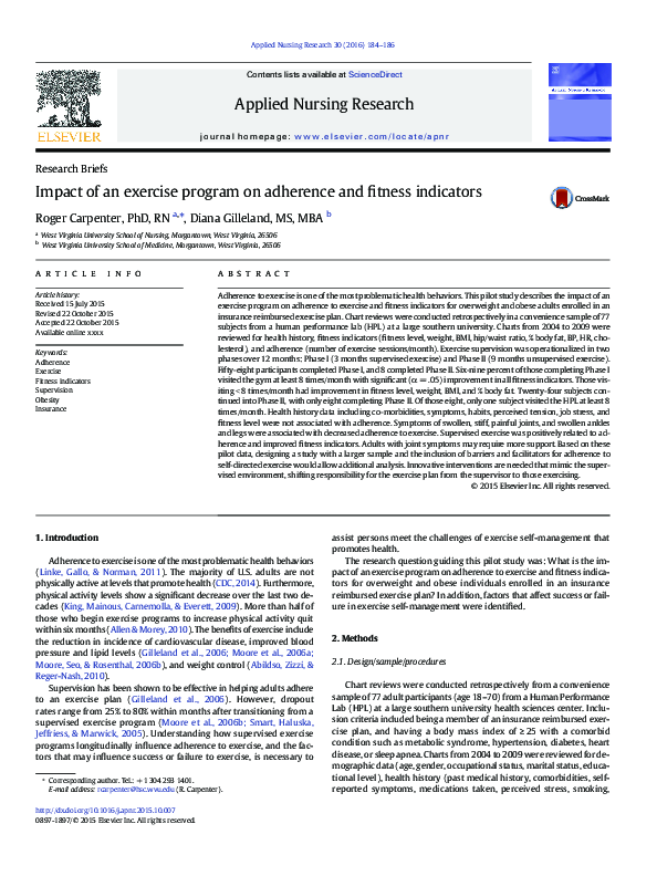 (PDF) Impact of an exercise program on adherence and fitness indicators
