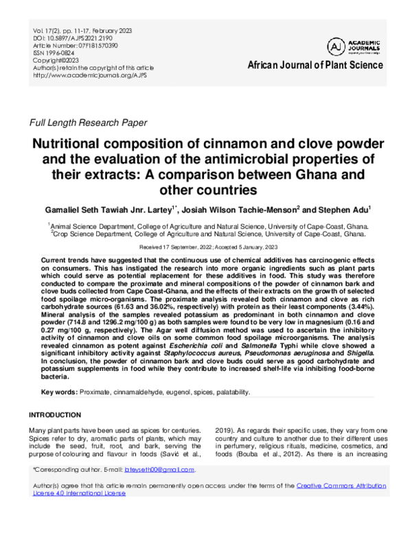 (PDF) Antimicrobial activity of selected medicinal plants cinnamon and clove Rahul Singh