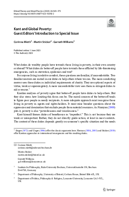 (PDF) Kant and Global Poverty: Guest Editors’ Introduction to Special Issue