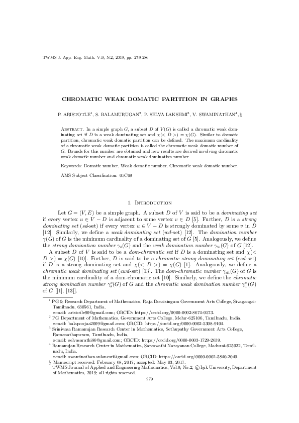 (PDF) Chromatic Weak Domatic Partition in Graphs