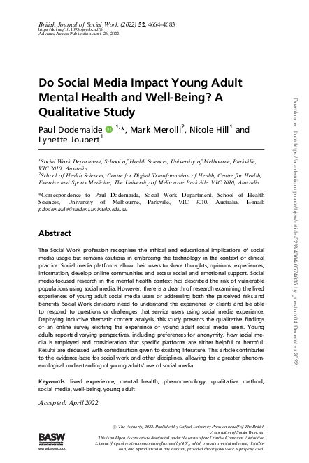 (PDF) Do Social Media Impact Young Adult Mental Health and Well-Being ...