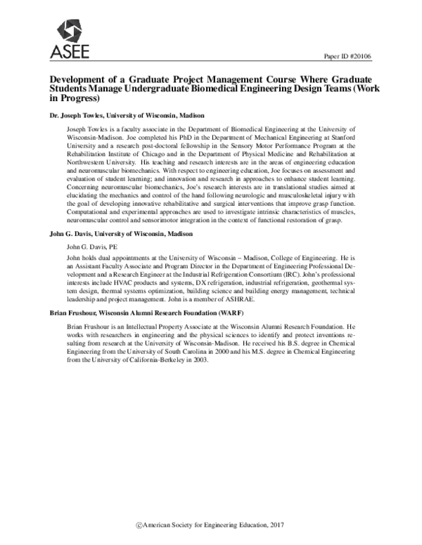 (PDF) Board # 16 :Development of a Graduate Project Management Course ...