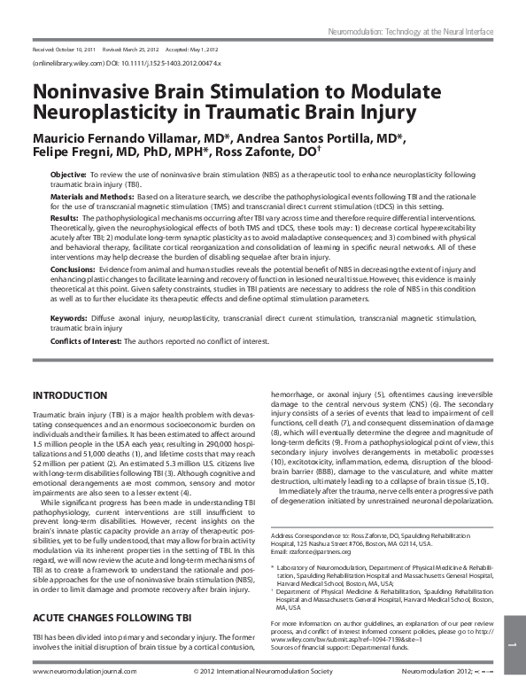 (PDF) Noninvasive Brain Stimulation to Modulate Neuroplasticity in ...