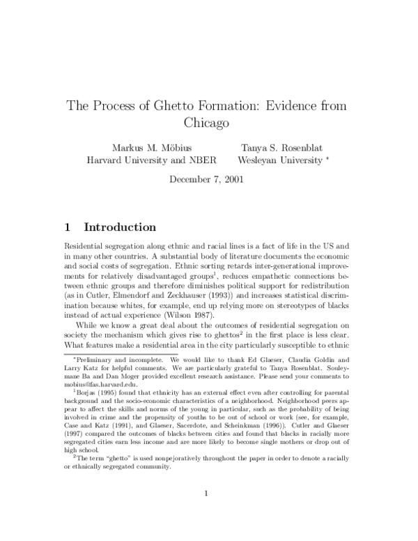 (PDF) The process of ghetto formation: evidence from Chicago
