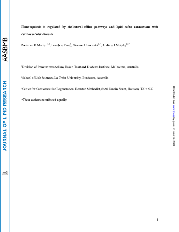 (PDF) Hematopoiesis is regulated by cholesterol efflux pathways and ...