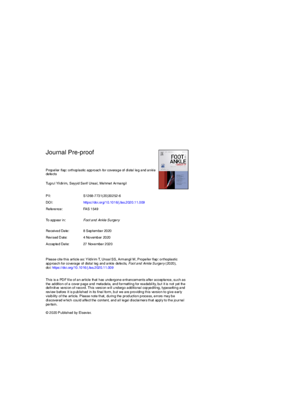 Propeller flap: Orthoplastic approach for coverage of distal leg and ankle defects