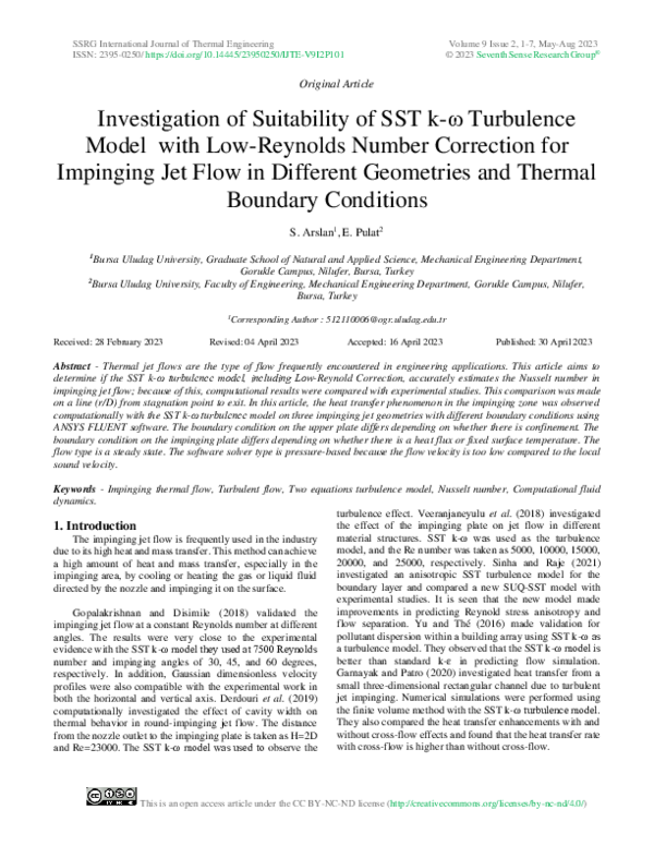 (PDF) Investigation of Suitability of SST k-ω Turbulence Model with Low ...