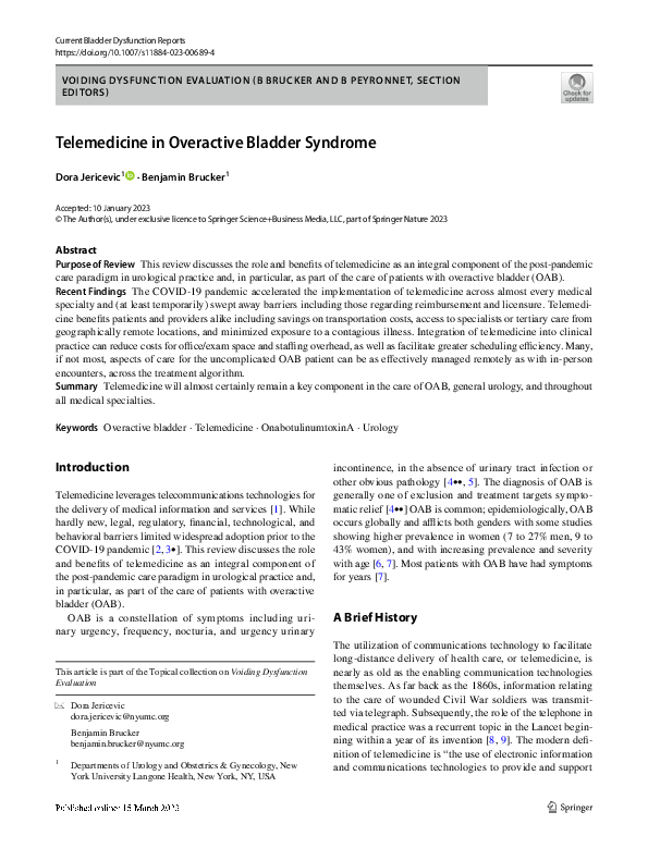 (PDF) Telemedicine in Overactive Bladder Syndrome