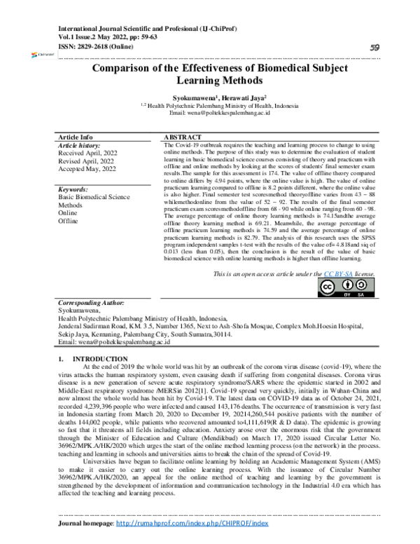 (PDF) Comparison of the Effectiveness of Biomedical Subject Learning ...
