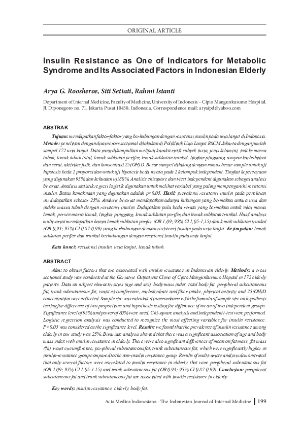 (PDF) Insulin resistance as one of indicators for metabolic syndrome ...