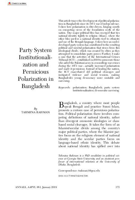 (PDF) Party System Institutionalization and Pernicious Polarization in ...