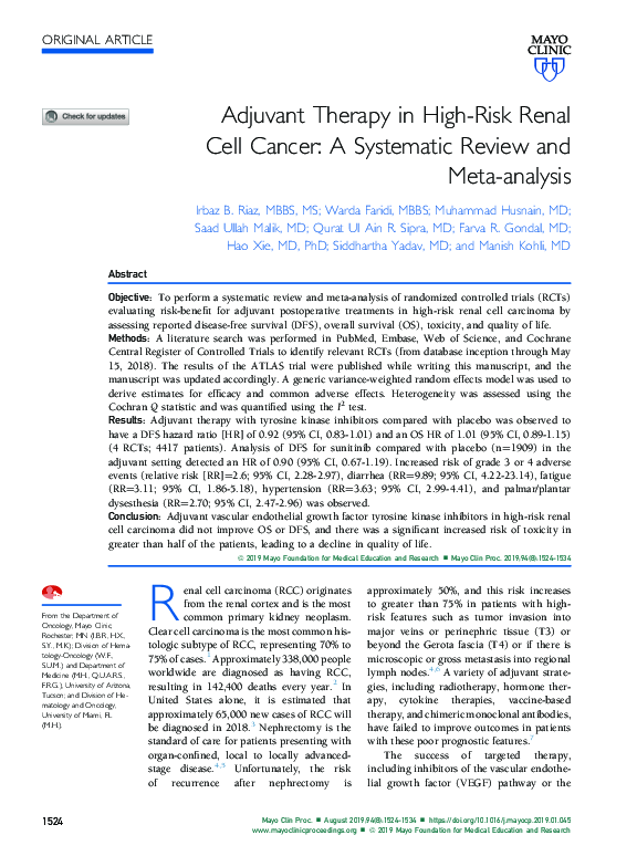 (PDF) Adjuvant Therapy in High-Risk Renal Cell Cancer: A Systematic ...