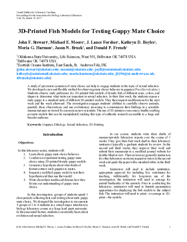 (PDF) 3D-printed fish models for testing guppy mate choice