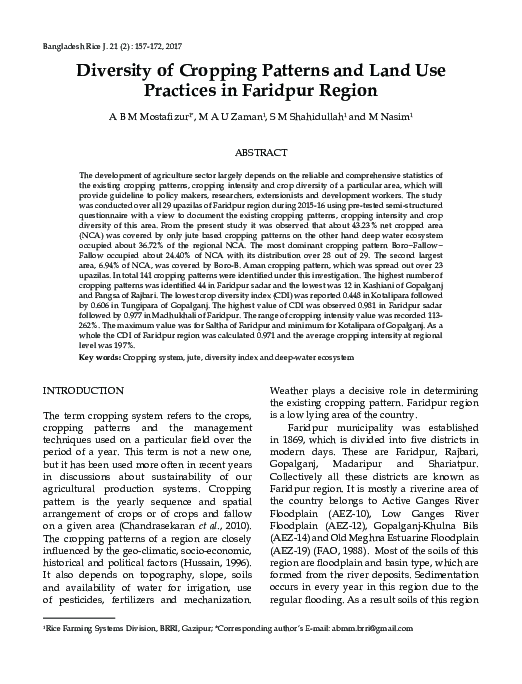 (PDF) Diversity of Cropping Patterns and Land Use Practices in Faridpur ...