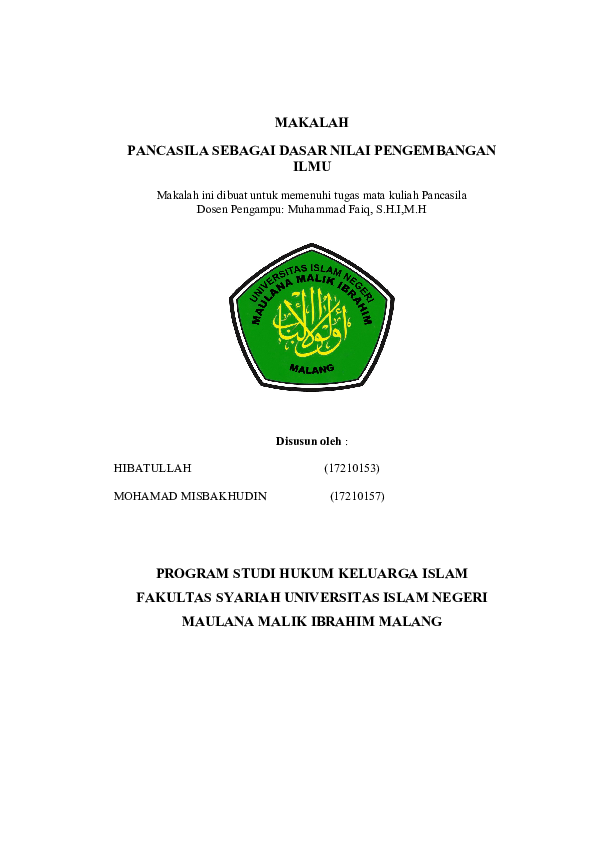 (DOC) PANCASILA SEBAGAI DASAR NILAI PENGEMBANGAN ILMU
