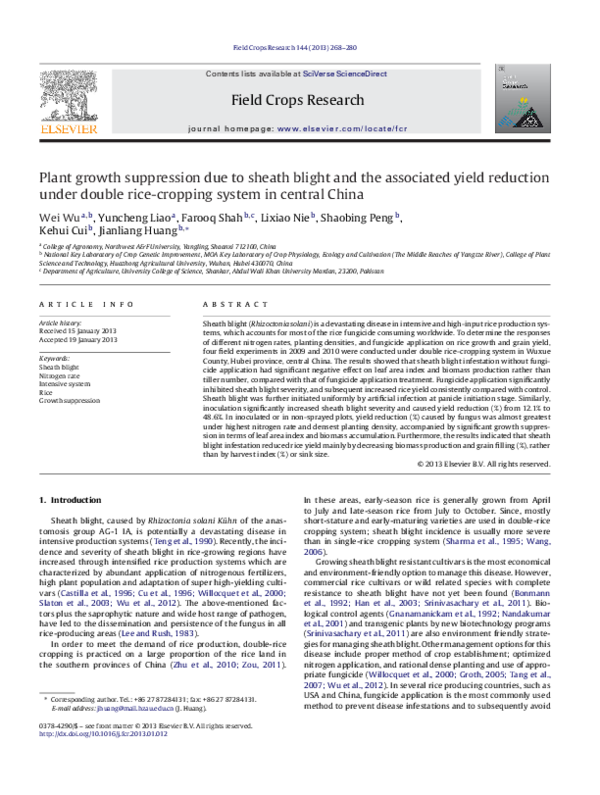 (PDF) Plant growth suppression due to sheath blight and the associated ...