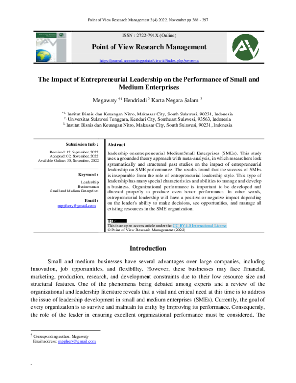 (PDF) The Impact of Entrepreneurial Leadership on the Performance of ...