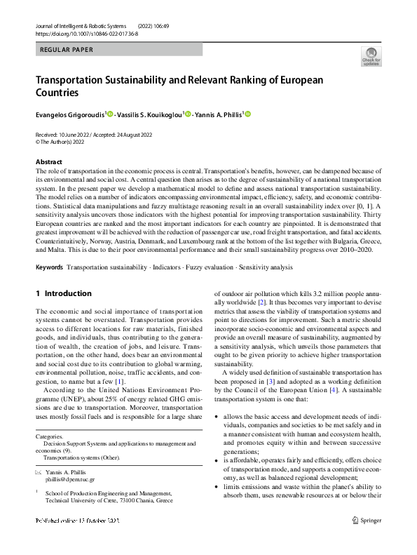 (PDF) Transportation Sustainability and Relevant Ranking of European ...
